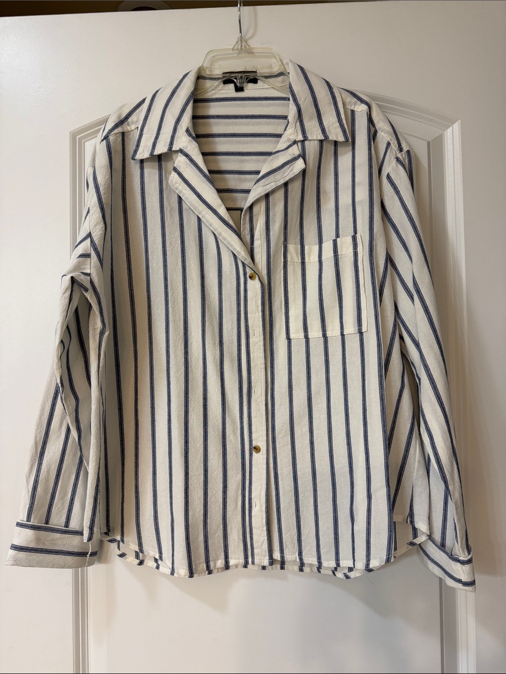 Velvet Heart Cream and Blue Striped Button-Front Blouse